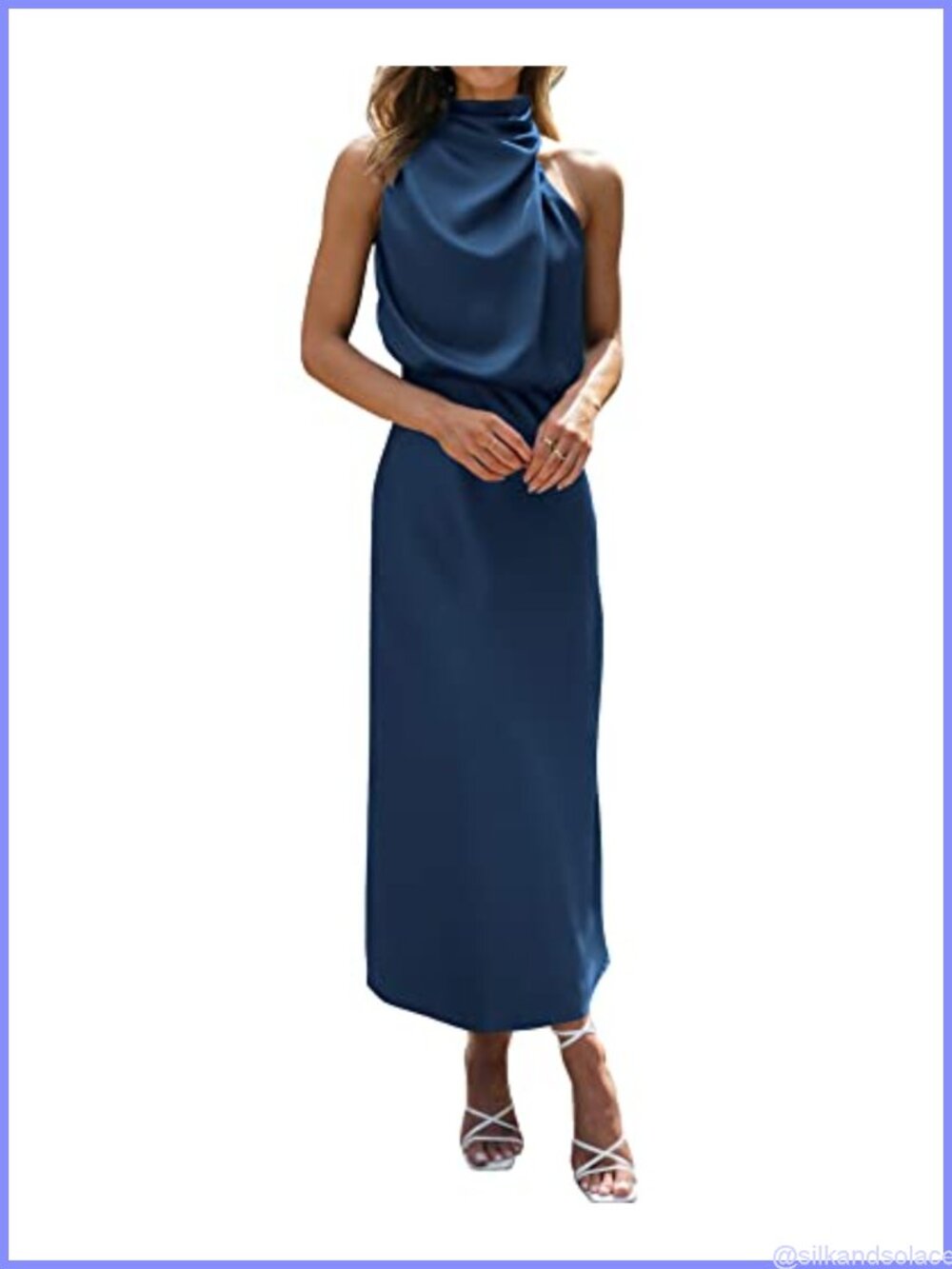 Mock Neck Satin Maxi Dress Sleeveless Formal